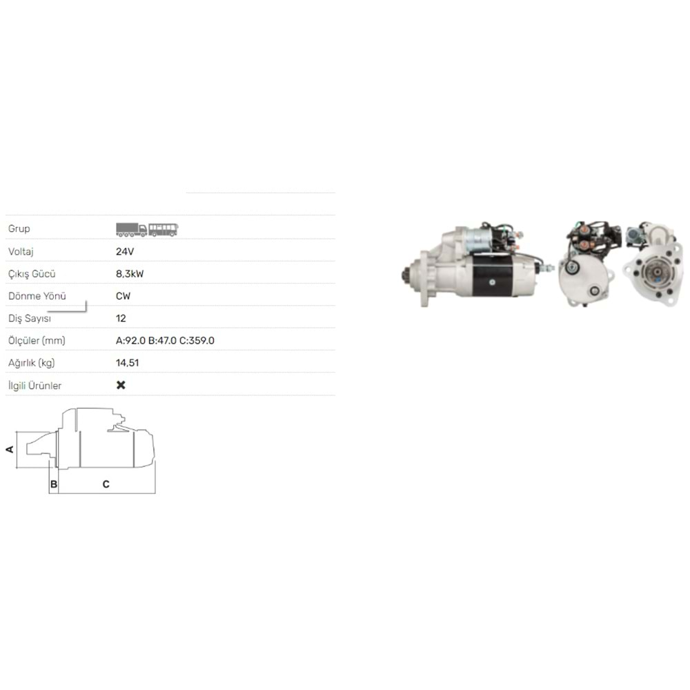 MARS MOTORU 24V 8.3KW 12 DIS STR4391 39MT