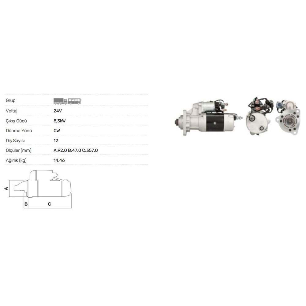 MARS MOTORU 39 MT ACTROS ATEGO 12D 24V 8,3 KW STR-4394