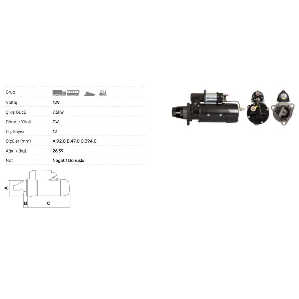 MARS MOTORU 12V 42MT 12T DEV FATIH STR-4202