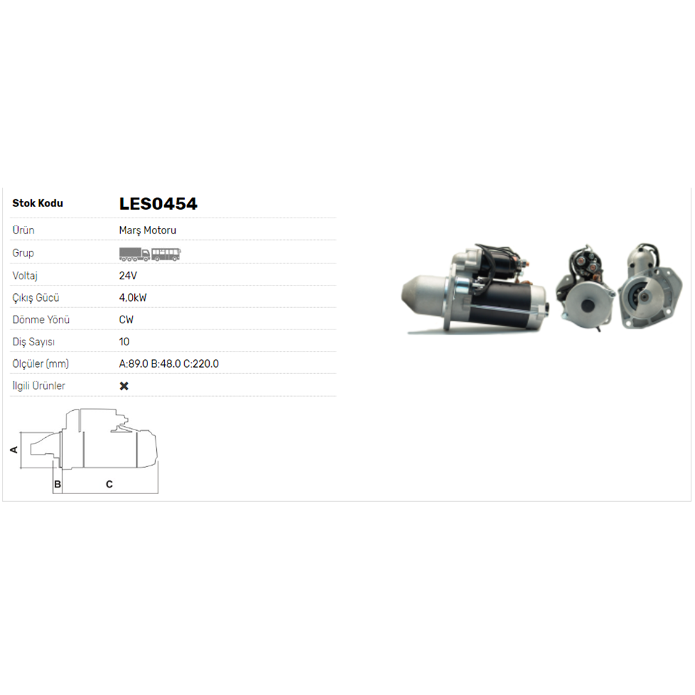 MARS MOTORU 24V 4.0 KW 10 DİŞ IVECO EUROCARGO