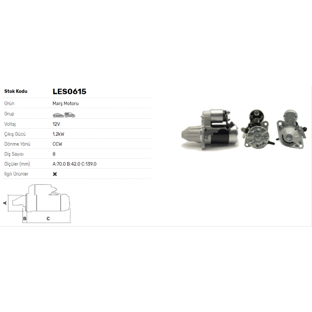 M.MOTORU 12V 1.2kW 8DİŞ LAMBORDİNİ AKSA JENERATÖR- YANMAR KIPAR KAMA AKSA-NISSAN 100NX 1.6,ALMERA I