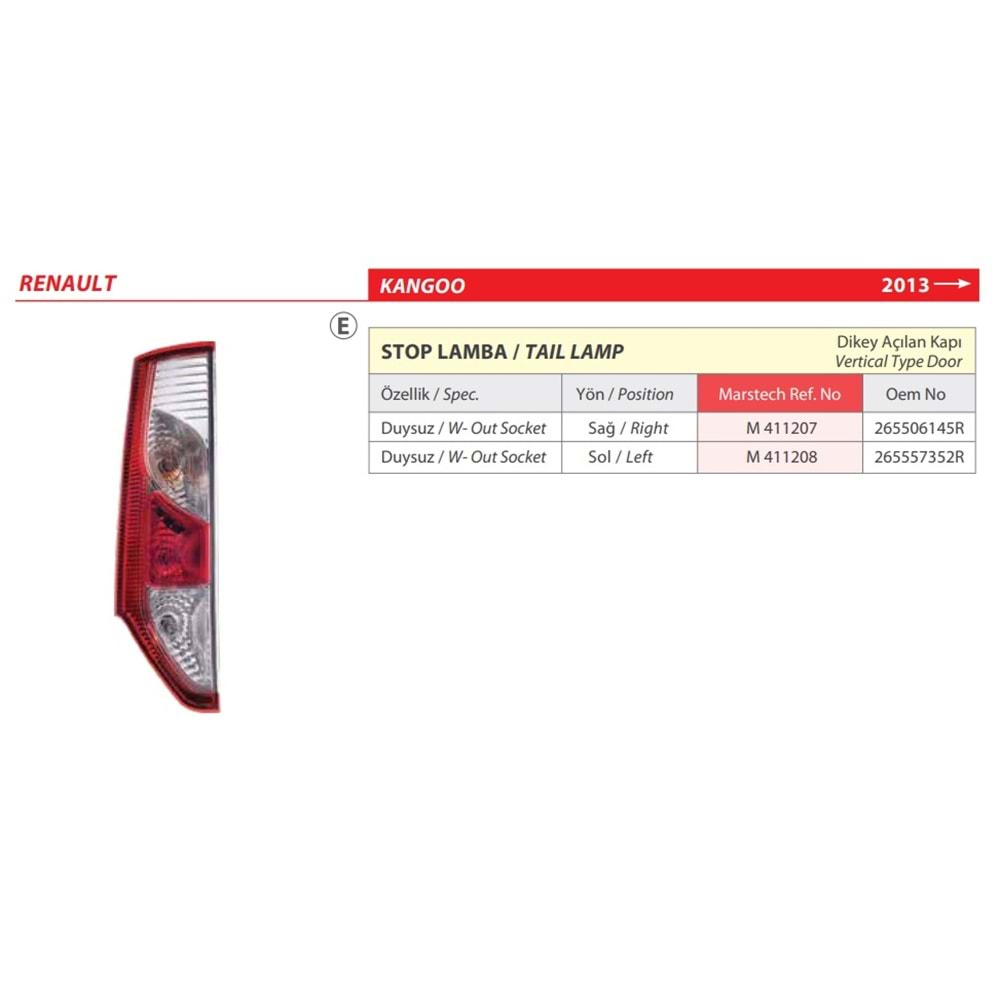 STOP LAMBA DUYSUZ KANGOO SOL