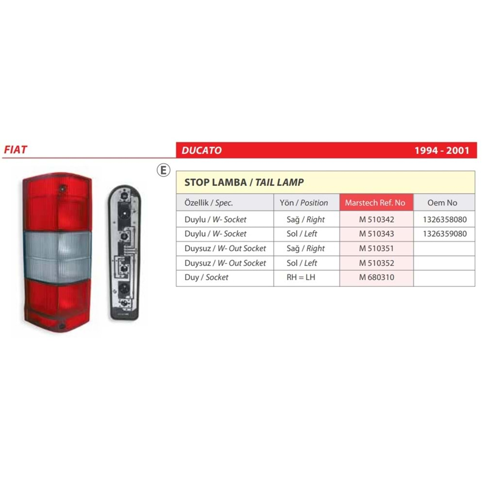 STOP LAMBA DUYLU FIAT DUCATO 94-01 SAG