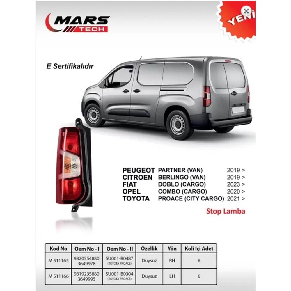 STOP LAMBASI P.PARTNER O.COMBO C.BERLINGO F.DOBLO >19 SOL