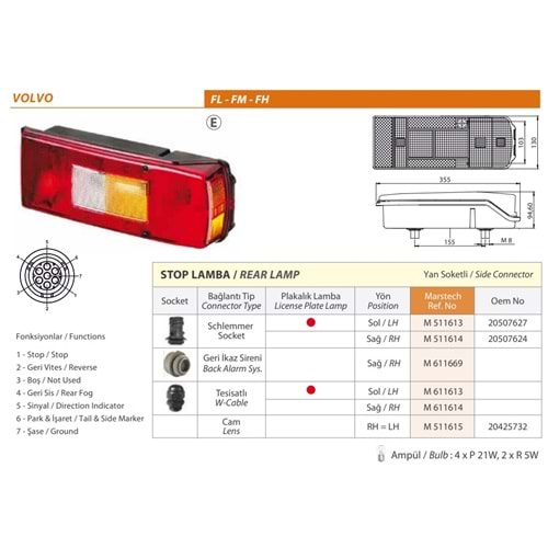 STOP LAMBA PLAKALI SOKETLI VOLVO FH FM 01