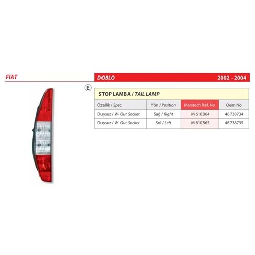 STOP LAMBA DUYSUZ FIAT DOBLO 02-04 SAG