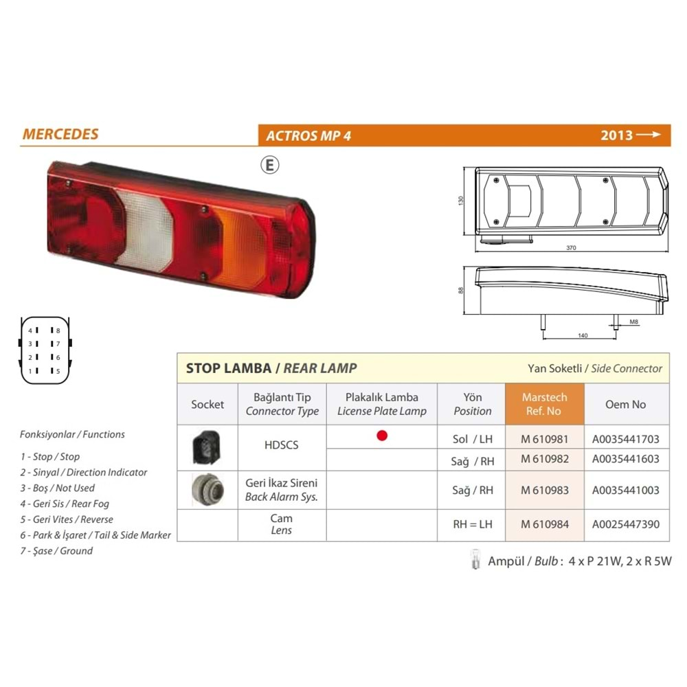 STOP LAMBA M.ACTROS MP IV HDSCS SOKET R