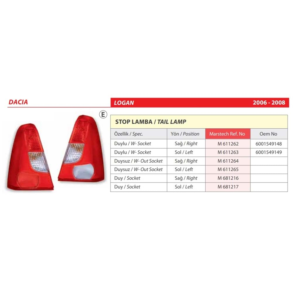 STOP LAMBA DUYSUZ DACIA LOGAN 07-08 SOL