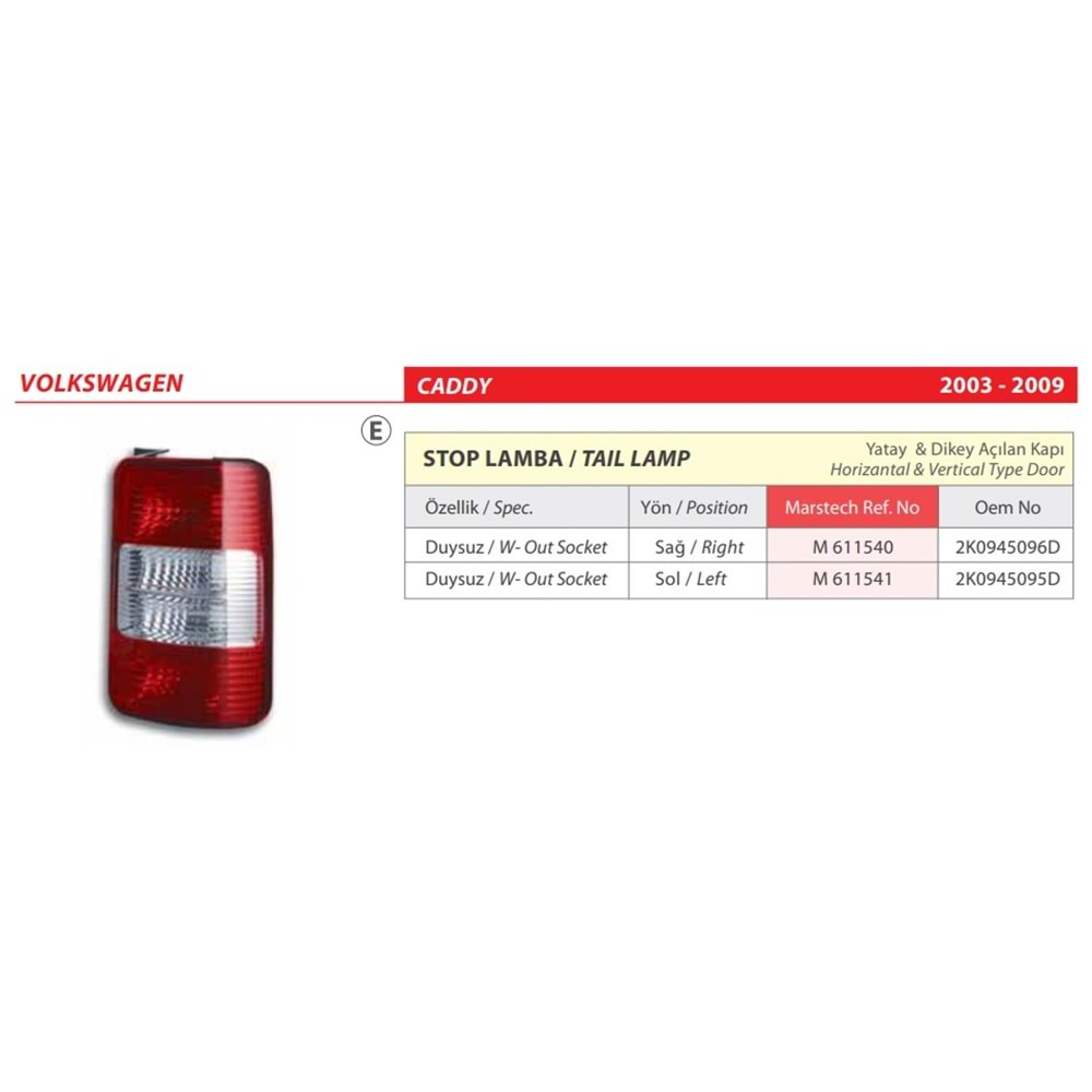 STOP LAMBA DUYSUZ VW CADDY 03 SAG