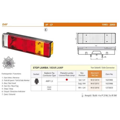 STOP LAMBA DAF XF SOKETLI PLAKALI