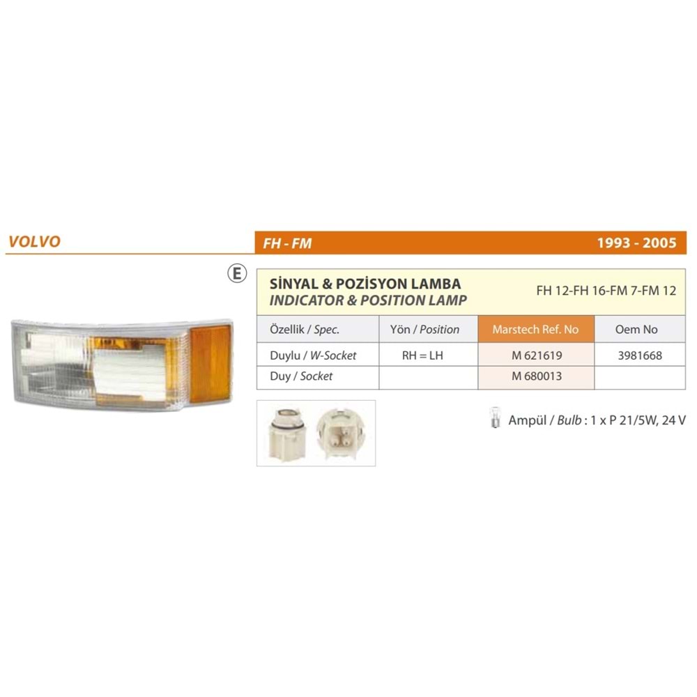 SINYAL LAMBA DUYLU VOLVO FH FL FM 93-05
