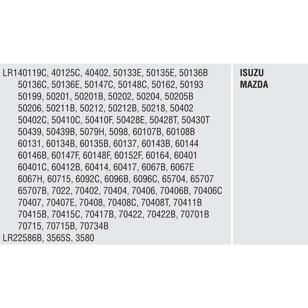 ALTERNATOR KOMURU 12V ISUZU MAZDA FI 391 FM 311