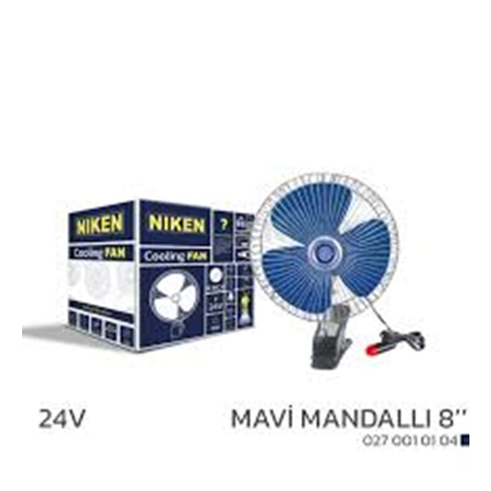 ARAÇ VANTİLATÖRÜ MAVİ MANDALLI 24V 8 İNÇ