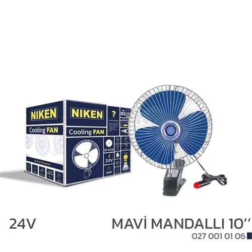 ARAÇ VANTİLATÖRÜ MAVİ MANDALLI 24V 10 İNÇ