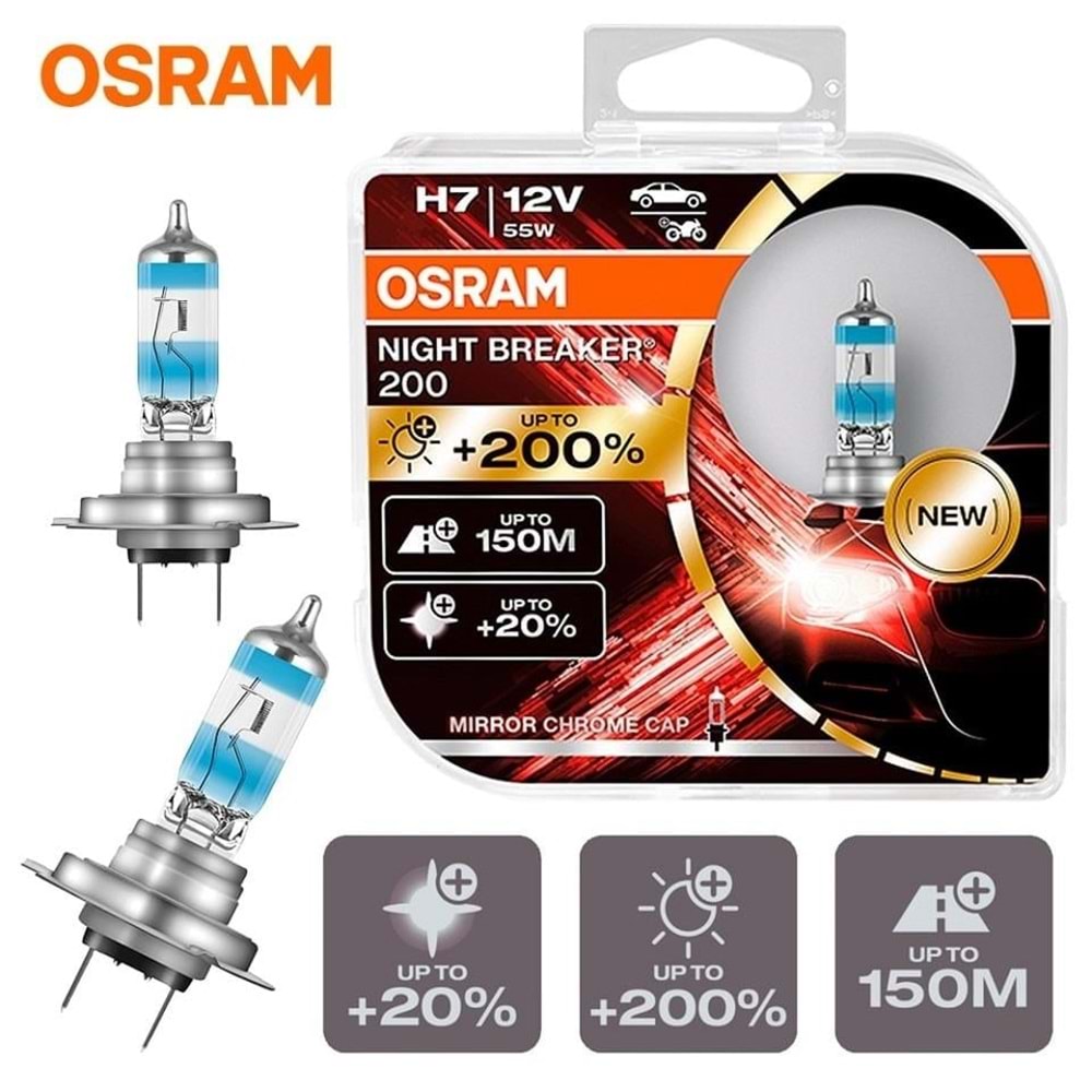 H7 NB200 55W12VPX26D HCB2BOX OSRAM PK22s NIGHT BREAKER 200-%200 PARLIKLIK-%20 BEYAZ-150 mt.
