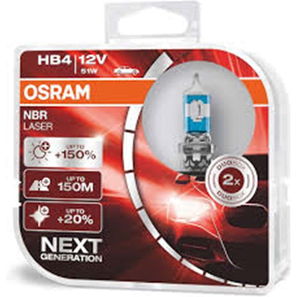 HB4 NL 9006NL 51W 12V P22D FS1 OSRAM P22d NIGHT BREAKER LASER-%150 PARLAKLIK-%20 BEYAZ-150 mt.