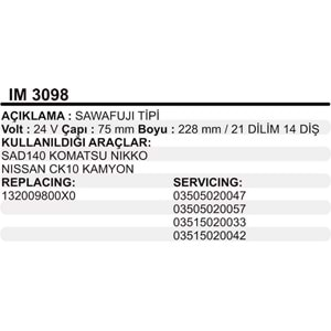 MARS KOLLEKTOR 24V 14 DIS SAWAFUJI TIPI SAD 140 KOMATSU NIKKO NISSAN CK 10 KAMYON