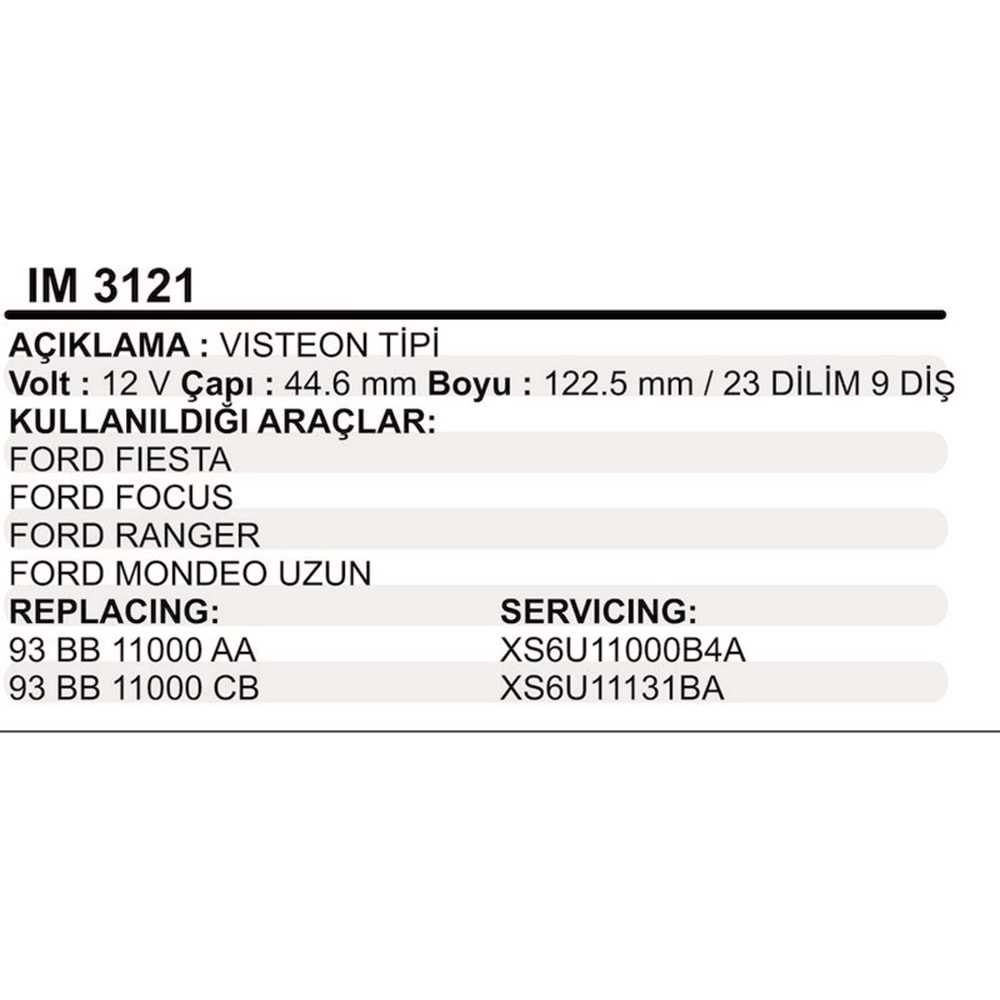 MARS KOLLEKTOR 12V 9 DIS VISTEON TIPI FORD FIESTA FOCUS RANGER MONDEO UZUN