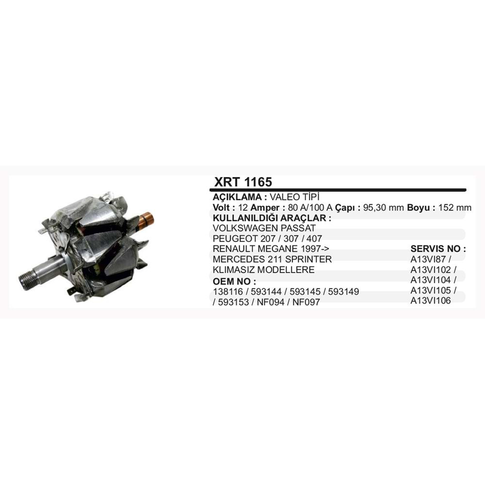 ALT ROTOR 12V VALEO 80-100A PASSAT PEJO MERC