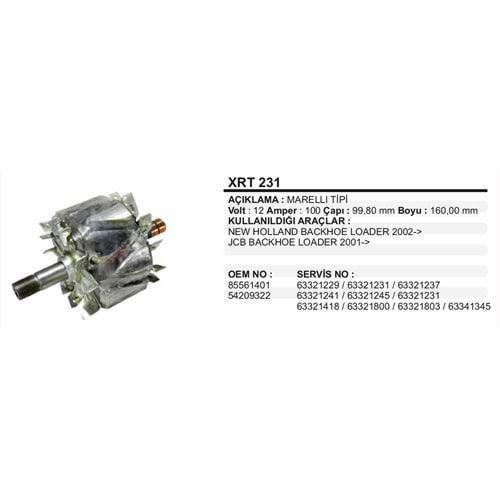 ALT ROTOR 12V 100A MARELLI TİPİ NEW HOLLAND JCB