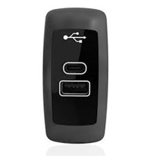 12/24V DÜZ TİP USB CHARGER SİYAH GÖVDE MAVİ LED