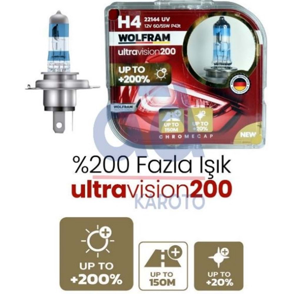 AMPUL H4 12V %200 GUCLU %20 BEYAZ ISIK