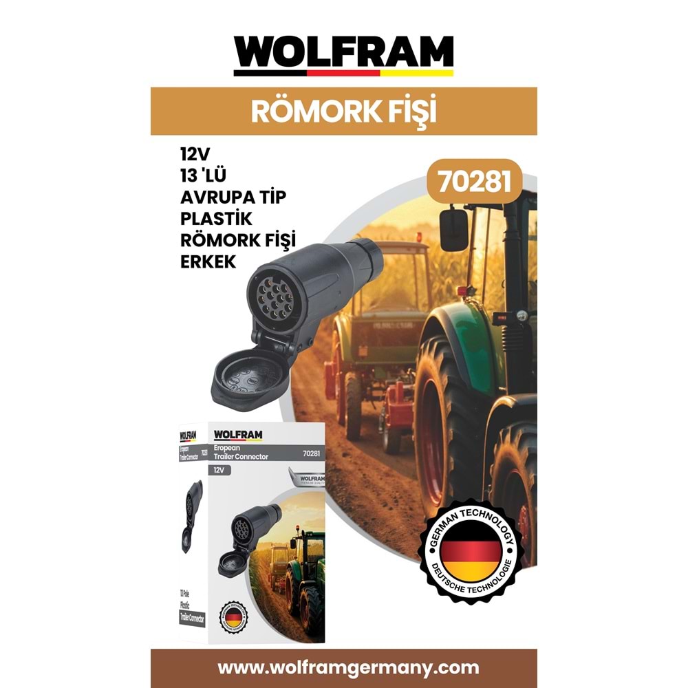 13 LÜ AVRUPA TİP PLASTİK RÖMORK FİŞİ ERKEK 12V