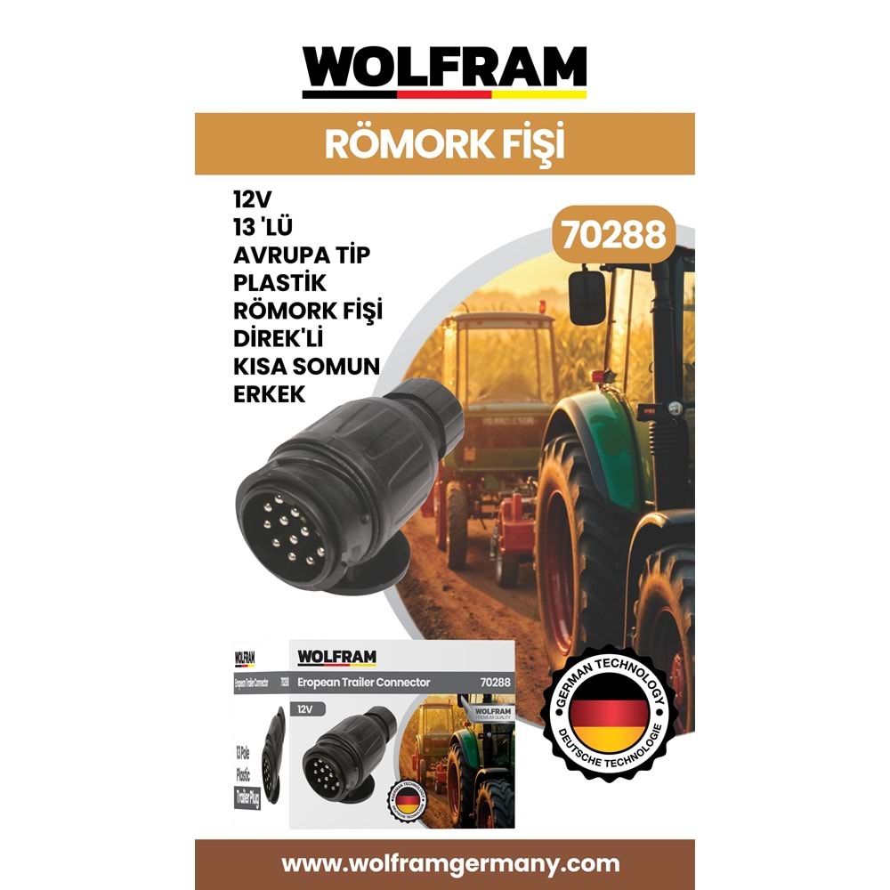 13 LÜ AVRUPA TİP PLS RÖMORK FİŞİ DİREKLİ KISA SOMUN ERKEK 12V