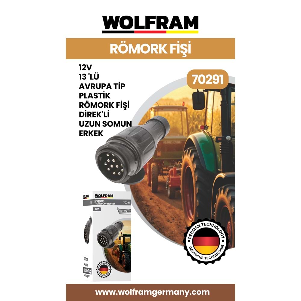 13 LÜ AVRUPA TİP PLS RÖMORK FİŞİ DİREKLİ UZUN SOMUN ERKEK 12V