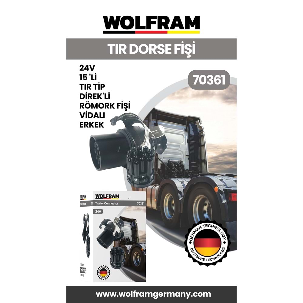 15 Lİ TIR DORSE DİREKLİ RÖMORK FİŞİ VİDALI ERKEK 24V