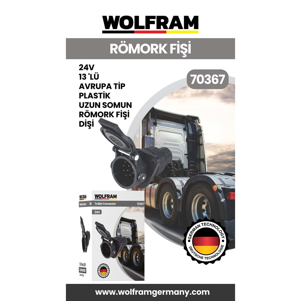 13 LÜ AVRUPA TİP PLASTİK UZUN SOMUN RÖMORK FİŞİ DİŞİ 24V