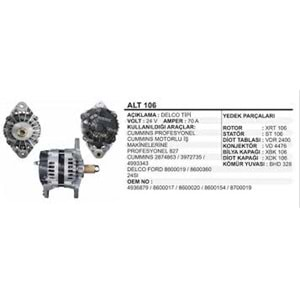 ALTERNATÖR 24V 75A BMC PROFESYONEL PRO 827 KAMYON WUT.1101.0007