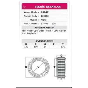 ALT STATOR OPEL DIZEL, FIAT PALIO, LADA, ROVER 12V 120A 120612