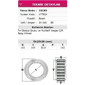 ALT STATOR TIR OTOBUS GRUBU CIFT SARGI KLIMALI 24V 85A 177924