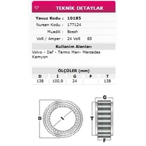 ALT STATOR VOLVO, DAF, MAN TERMO, MERCEDES KAMYON 24V 65A 177124