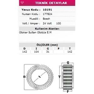 ALT STATOR OTOKAR SULTAN OTOBUS 24V 100A 177824