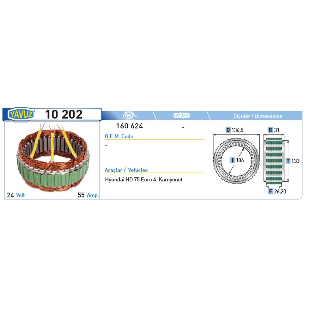 ALT STATOR HYNDAI EURO 4 KAMYONET 55AMP