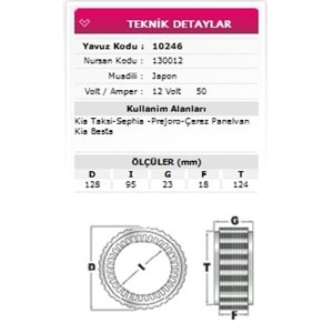 ALT STATOR KIA TAKSI, SEPHIA, BESTA 12V 50A 130012