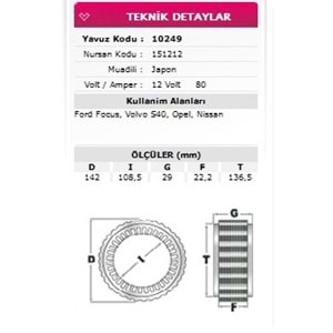 ALT STATOR FORD FOCUS VOLVO 80A