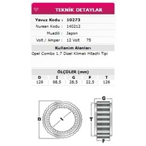 ALT STATOR OPEL COMBO 1.7 DIZEL KLIMALI 12V 75A 140212