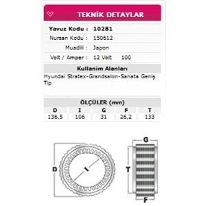 ALT STATOR GENIS TIP HYUNDAI STAREX GRANDSALON SONATA 12V 110A 150612 10281