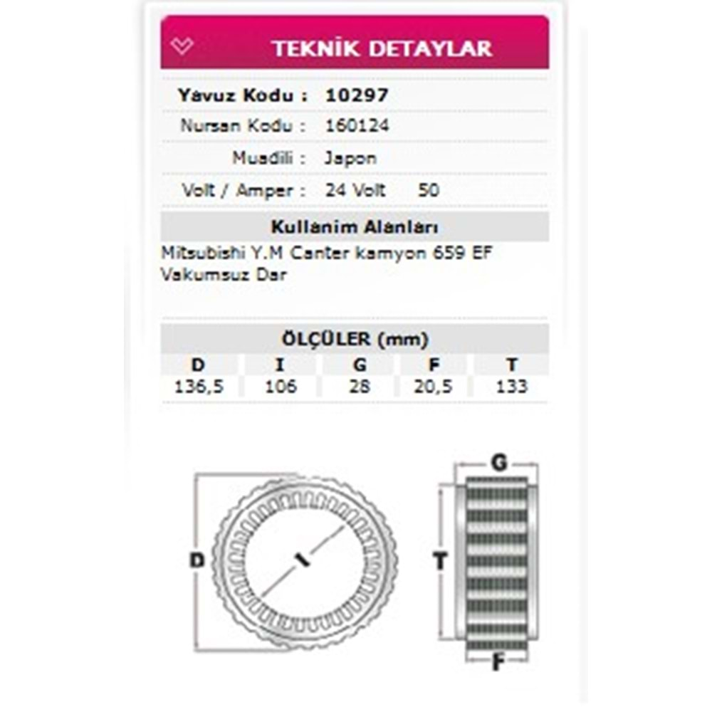 ALT STATOR VAKUMSUZ DAR TIP MITSUBISHI CANTER EF 659 24V 50A 160124