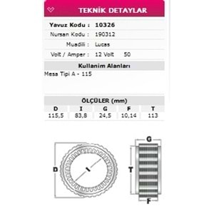 ALT STATOR MESA TIPI A-115 12V 50A 190312