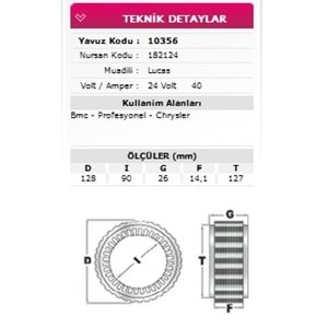 ALT STATOR BMC PROFESYONEL, CHRYSLER 24V 40A 182124