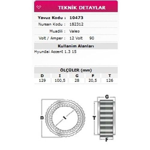 ALT STATOR HYUNDAI ACCENT 1,3 - 1,5 12V 90A 182312