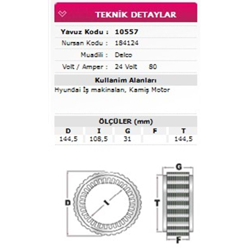 ALT STATOR HYUNDAI IS MAKINASI 80A