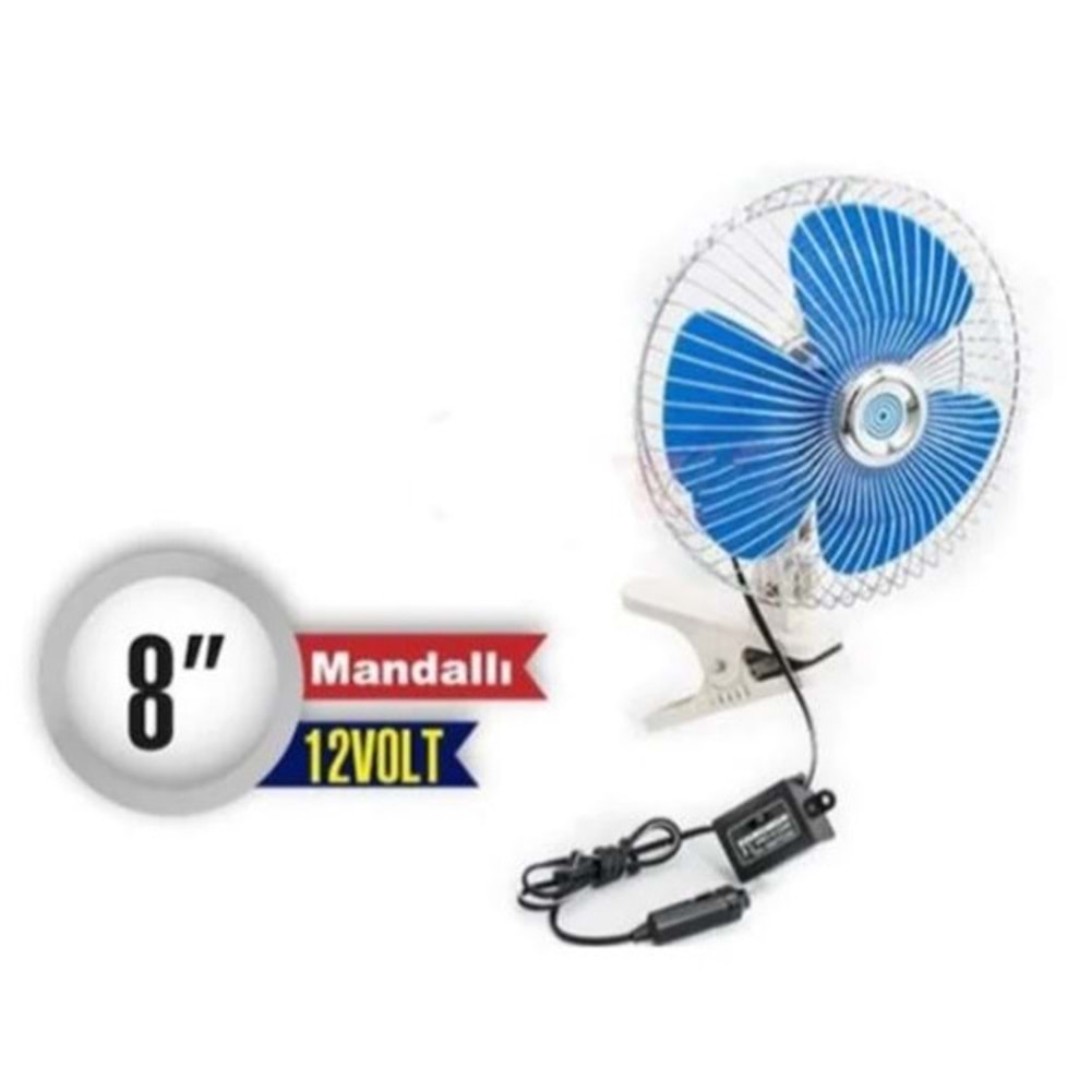 VANTİLATÖR 12V 8 İNÇ MANDALLI