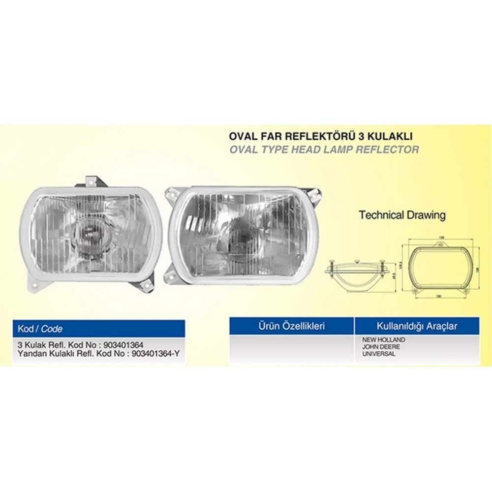 OVAL FAR REFLEKTÖRÜ 3 KULAKLI