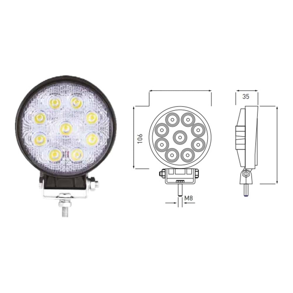 9 LED YUVARLAK ÇALIŞMA LAMBASI