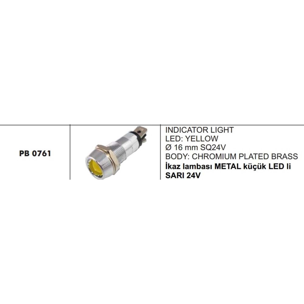 İKAZ LAMBASI METAL BÜYÜK LED Lİ SARI 24V